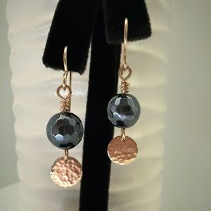 Hand Crafted Black Onyx and Gold Hammer Textured Earrings